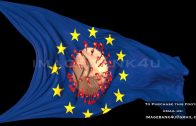 European Union  flag  waving with Corona Virus Icon